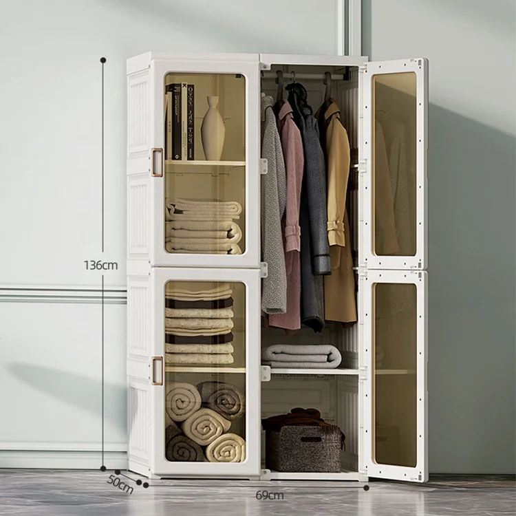 Plastic portable clothes organizer wardrobes storage cabinet closet modern design big cupboard