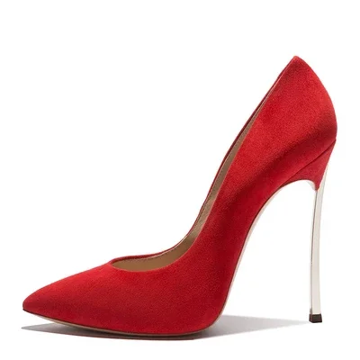 Rose Shiny Leather High Heels Stilettos Metallic Heels Women Sexy Pointy Toe Blade Heels Pumps Ladies Slip On Party Ball Shoes