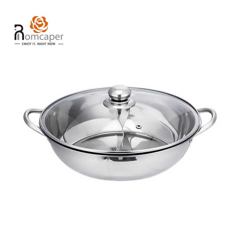 Korean stainless cookware two compartment chinese hot pot shabu shabu soup pot hot pot set with glass lid