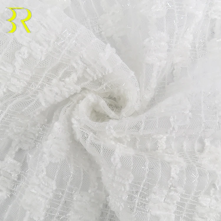 Модный текстиль шерсть и люрекс металлик трикотаж 100% полиэстер Серебряная вышивка ткань для свадебного платья