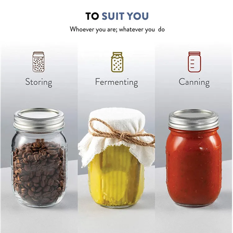 Glass Jar Supplier Wholesale Wide Mouth Glass Mason Canning Jars 4oz 8oz 16 oz 32 oz Glass Storage Jars with Lids for jam pickle