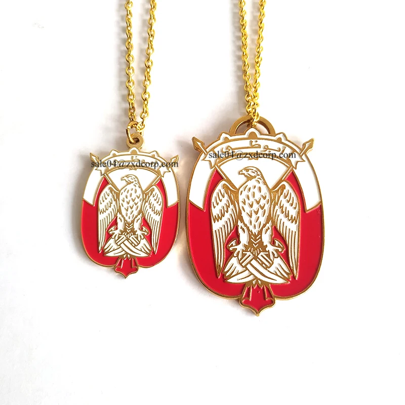 High Quality Abu Dhabi Government logo Falcon Eagle Gold Necklace hang Tag with Double Side