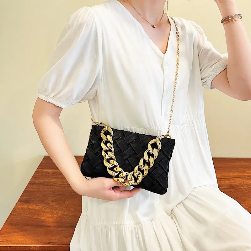 Wholesale ins Hot Woven PU Purses Drop Shipping Thick Chain Strap for Lady Small Jelly Handbags Women Shoulder Bag Handbag
