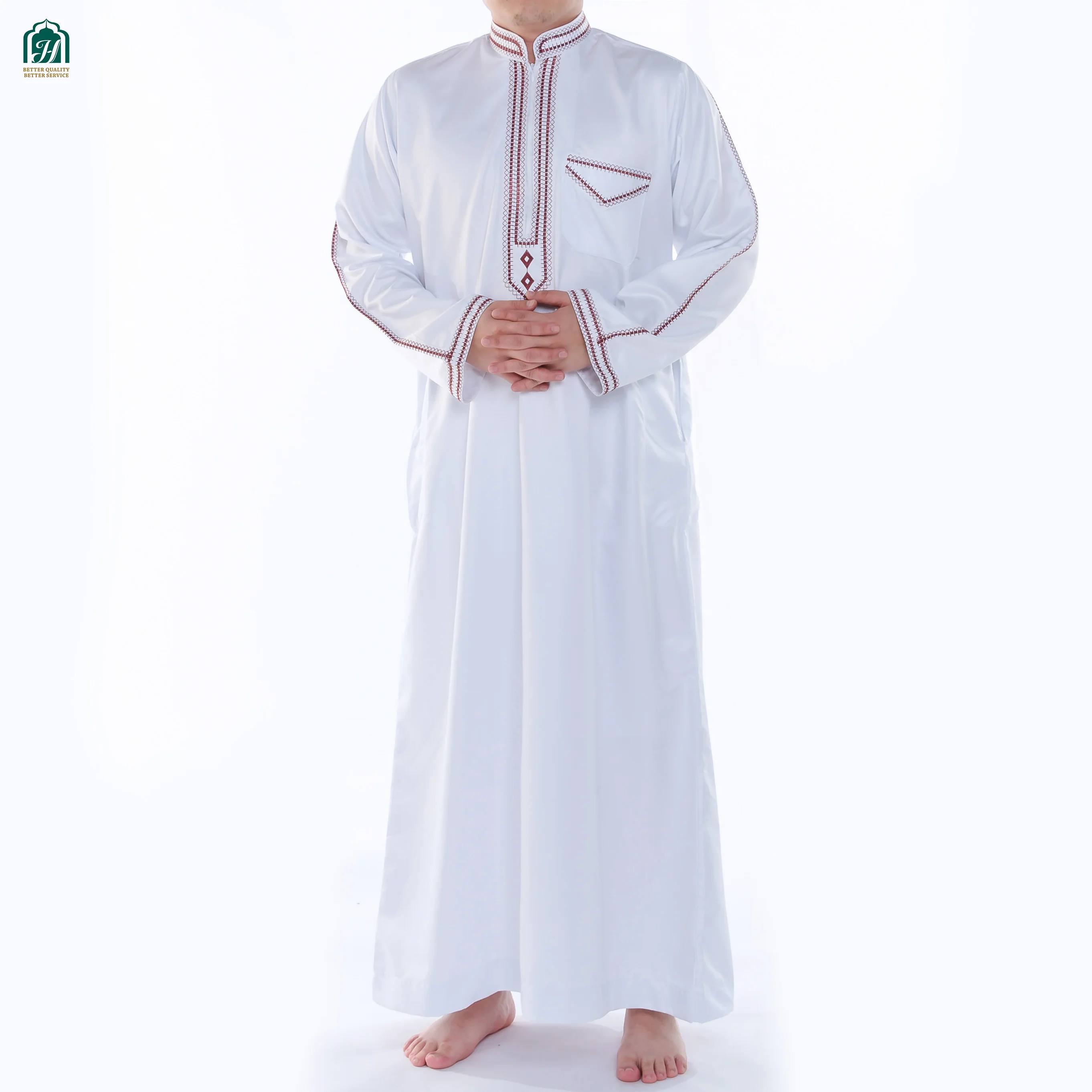 Premium Quality Islamic Men Long Robe Muslim Embroidery Men Round Neck Arabian Robe