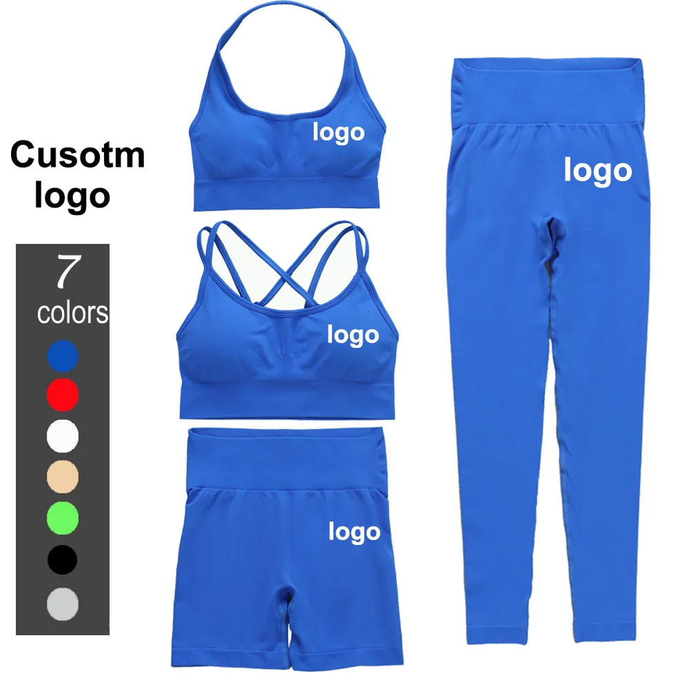 Custom Logo Seamless Women Yoga Set Sport Bra Hip lift Leggings Shorts Gym Fitness Sets Workout Running Clothing Yoga Wear