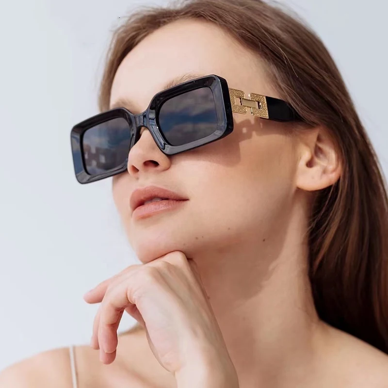 Fashion Luxury Brand Square Sunglasses Women Men 2024 Vintage Rectangle Sun Glasses Trendy Chain Legs Retro Shades Female Uv400