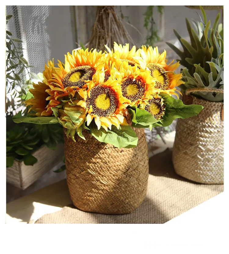 Sunflowers Artificial Flowers Hand Tied Bouquet Wholesale Wedding Silk Orange and Yellow Flower Centerpieces Sunflower