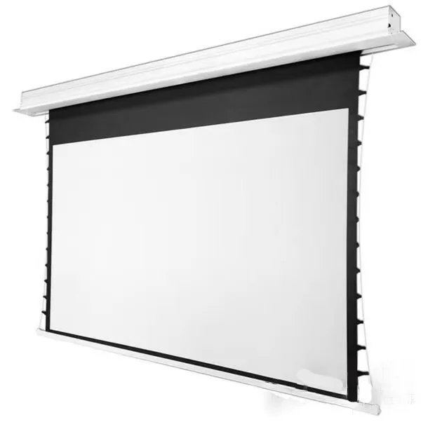 60-150 inch 16:9 motorized hidden embedded tension ceiling projection screen  electric remote control lifting projector screen
