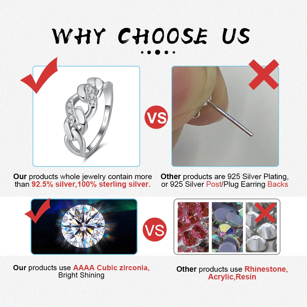 RINNTIN SR271 Gold Jewelry 925 Sterling Silver Rings Joyas De Plata 14K Gold Plated CZ Zircon Diamond Cuban Link Ring For Women