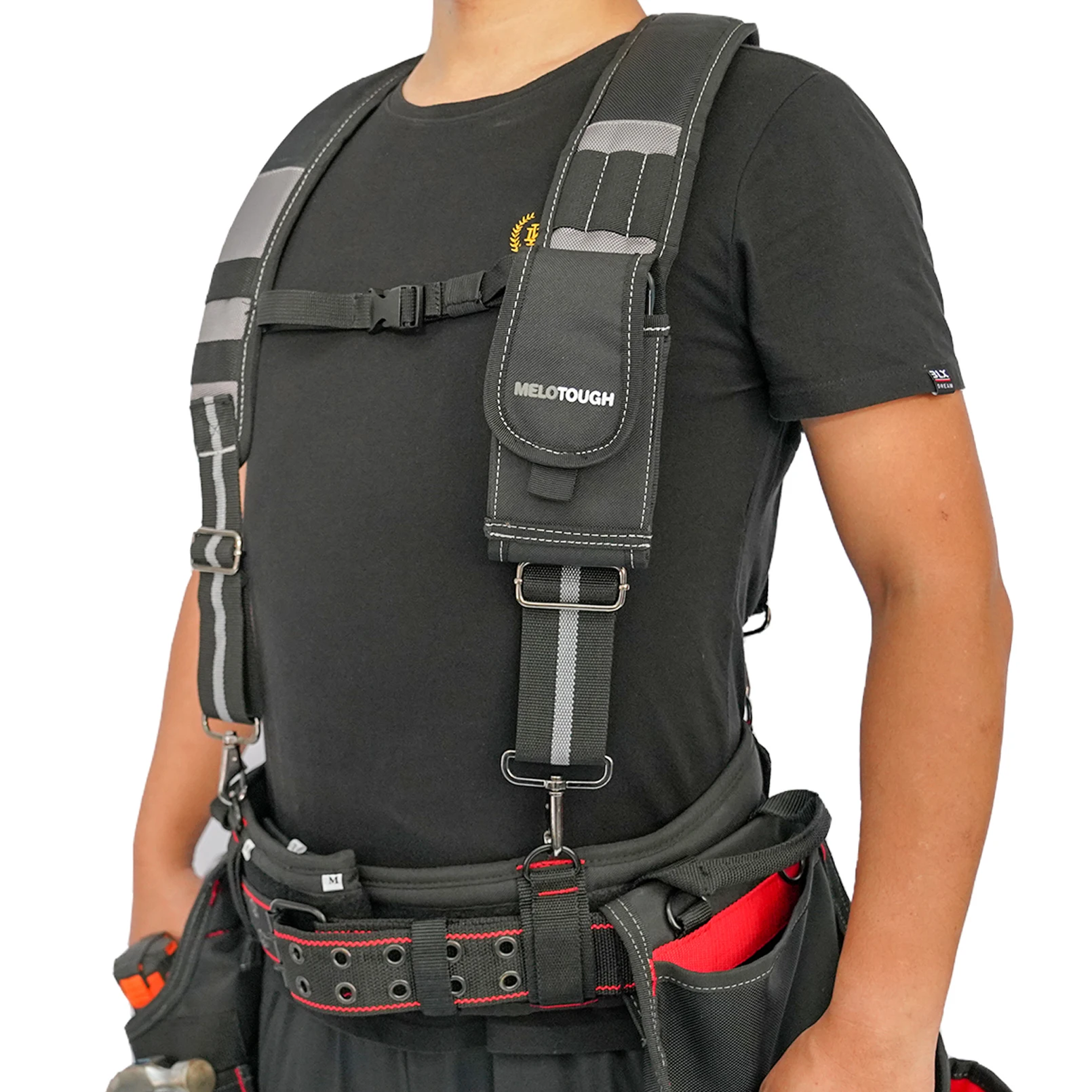 MELOTOUGH Heavy Duty Padded Shoulders Work Suspender with 4 Loop Attachments Electrician Tool Belt Suspenders