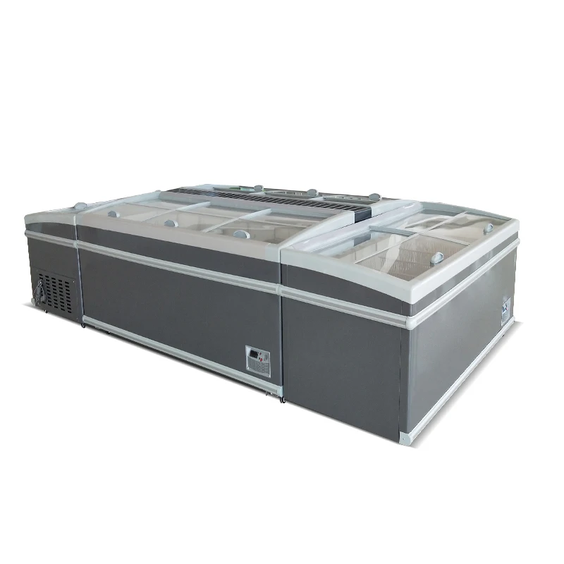 Supermarket refrigeration equipment large capacity meat display sliding glass door chest island freezer