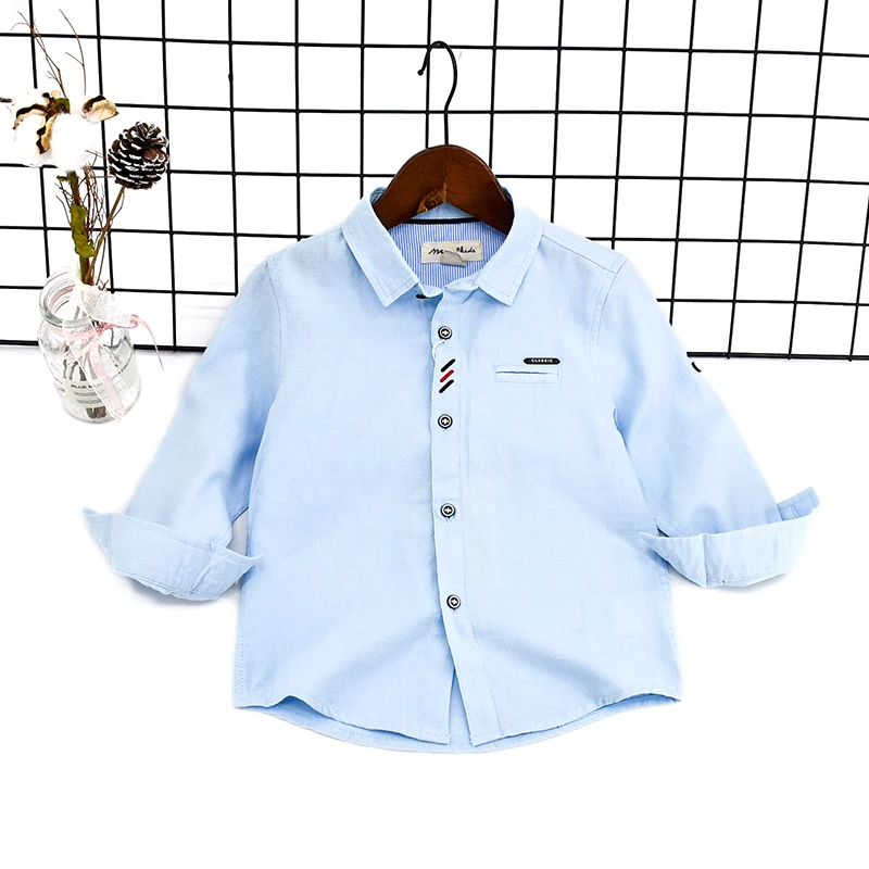 Soft Cotton Lapel Boy Formal Stand Collar Children Plain White Button Down Solid Long Shirt Child Ong Sleeve Shirt for 1 to 6