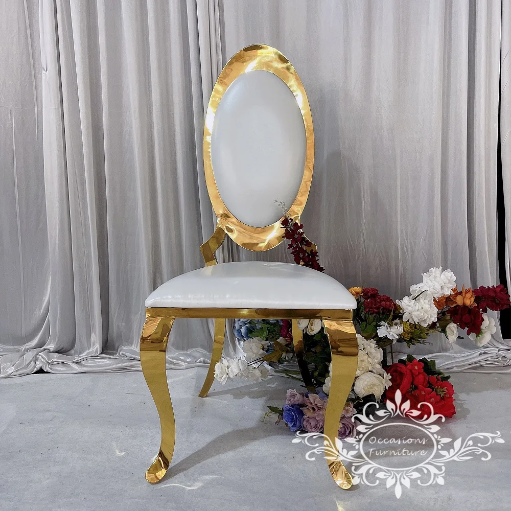 Oval Back Stainless Steel Golden Dining Chairs Wedding Furniture Electroplate Gold Hotel Events Tables and Chairs