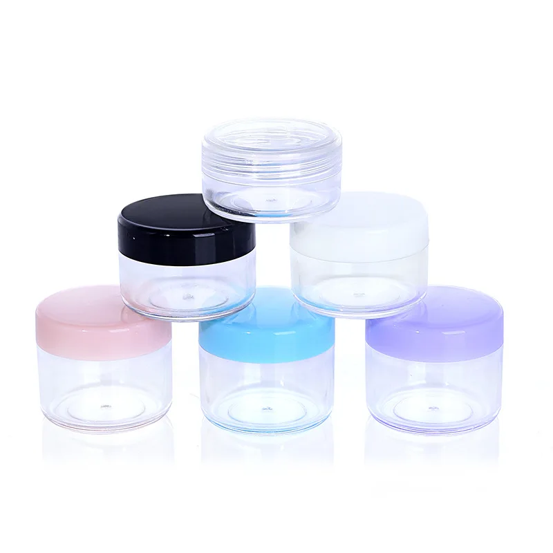 Free Samples Small Mini 3G 5G 10G Pink Blue Clear Face Cream Empty Custom Pet Round Plastic Jar With Lid