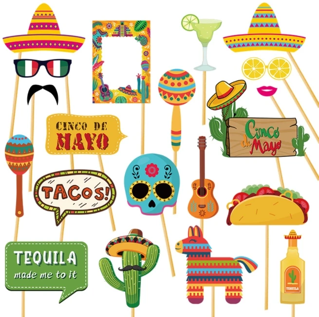 Custom Mexican Cactus Tacos Skull Mojito Pinata Design Paper Photo Props Flags for Dia De Los Muertos FIESTA Holiday Party Decor