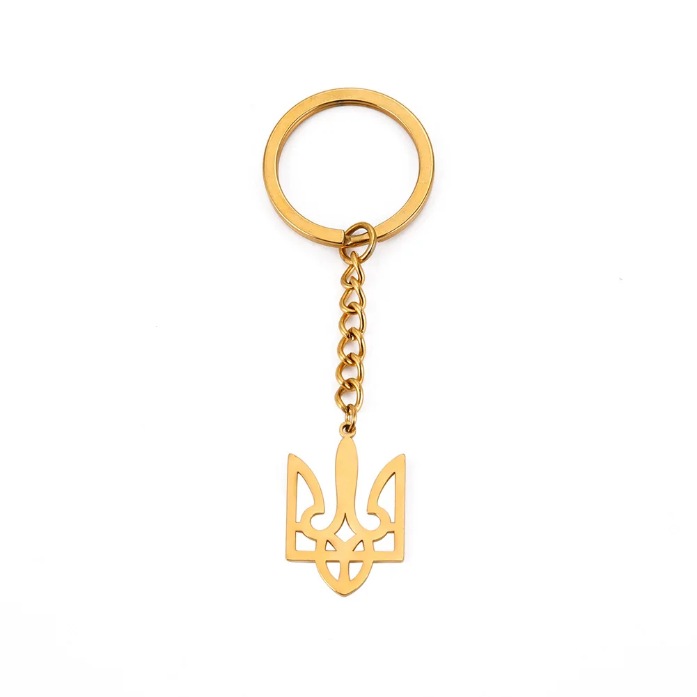 Foreign trade simple cut titanium steel colored gold keychain and Ukraine coat of arms pendant 304 stainless steel keychain