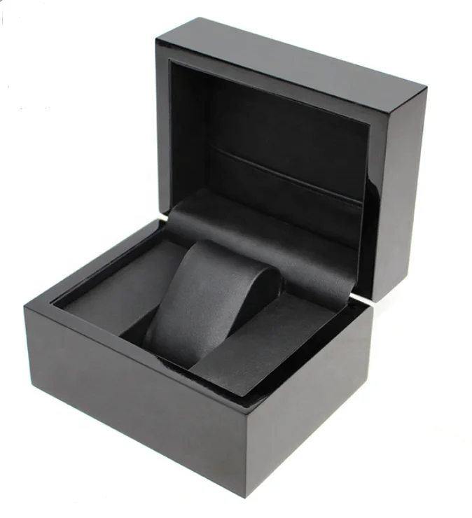 
Rectangle Shape Black Polished Wooden Custom Logo PU Leather Inside Gift Watch Boxes 
