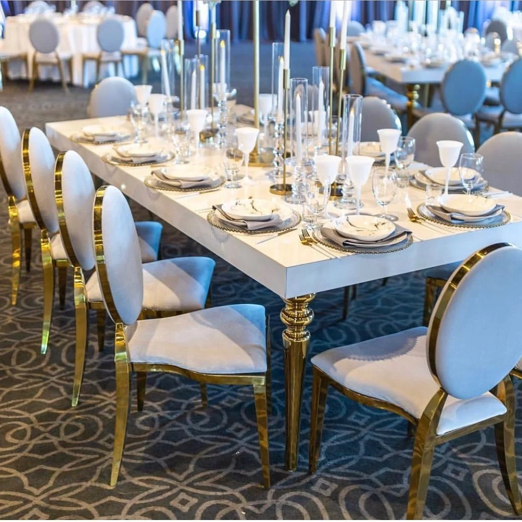 Stainless steel gold round bar height tables
