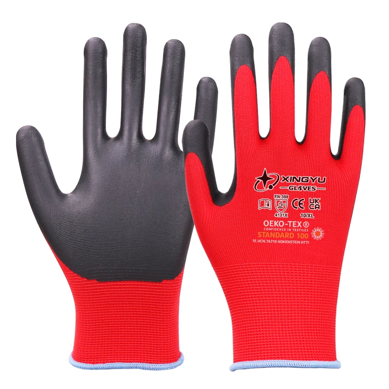 XINGYU  13 Gauge Polyester Safety Hand Work Gloves Construction Anti Slip Nitrile Sandy Heavy Duty Nitrile Gloves