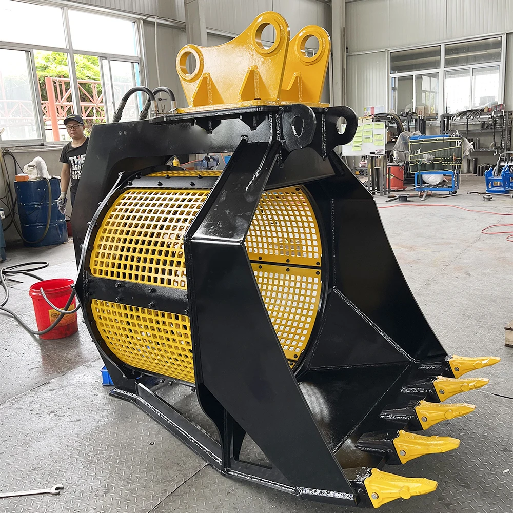 Thickened Steel Bucket Sieve Sand Separation Equipment Hydraulic 4 Ton 6t Excavator Rotatory Screening Bucket For Stone