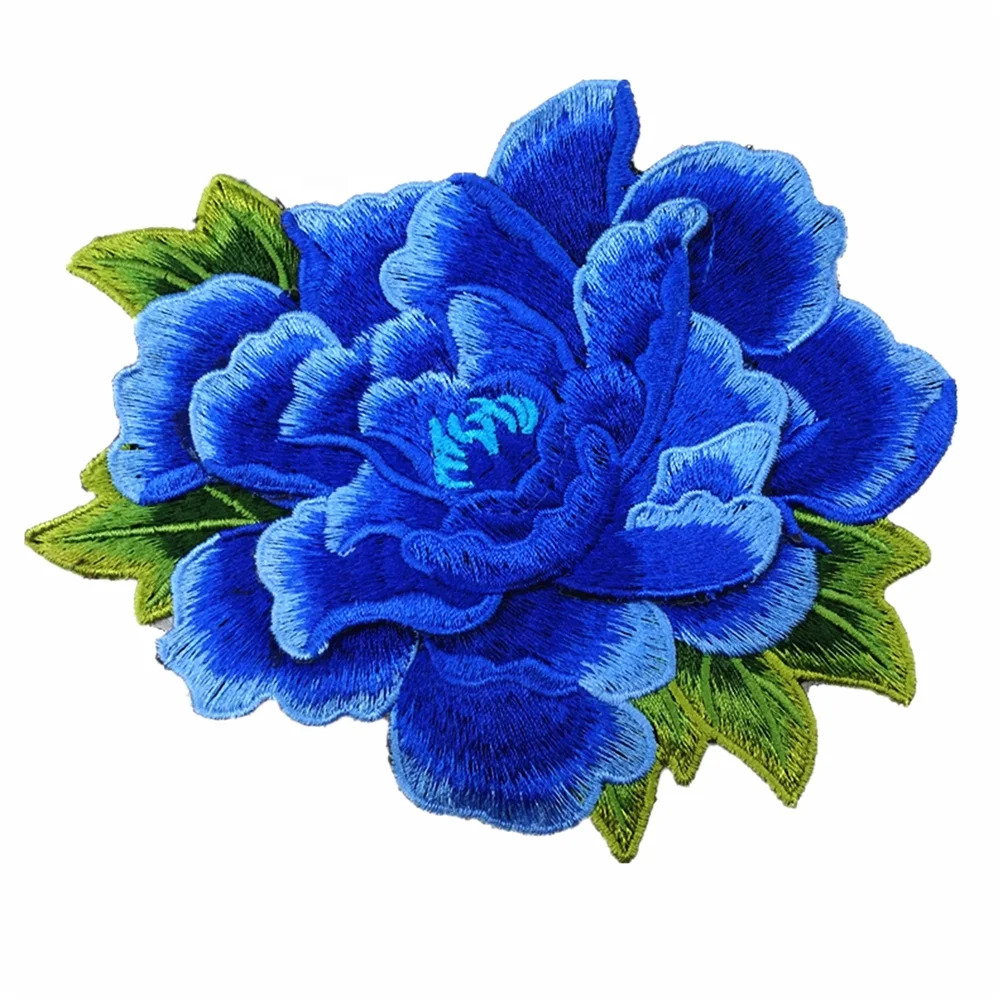 High Quality Factory price Embroidery custom design blue floral  fabric patches for kids jeans