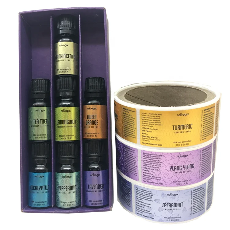 Custom Logo Printing Stickers Roll Personalized Vinyl Adhesive Perfume Essential Oil Bottle Label