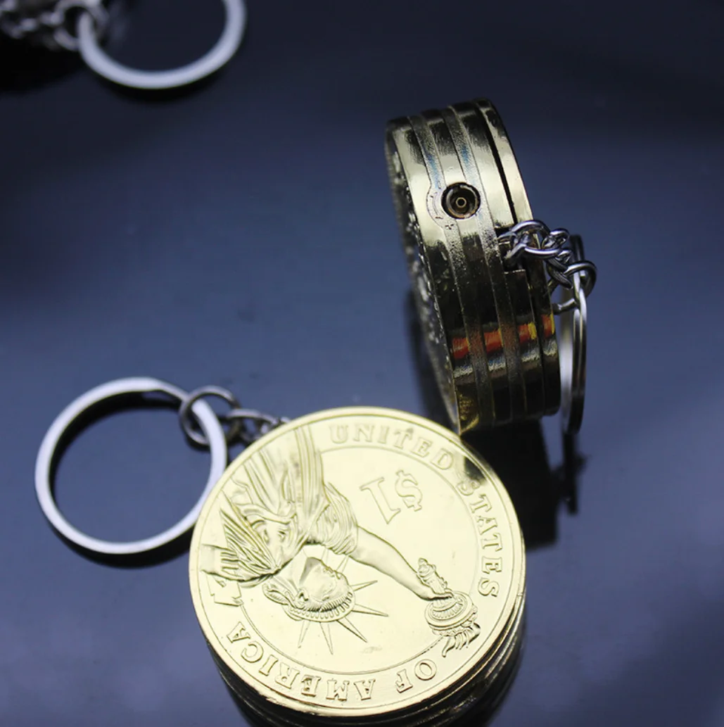 DEBANG funny lighter Mini refillable Metal coin style open flame cigarette lighter with key chain