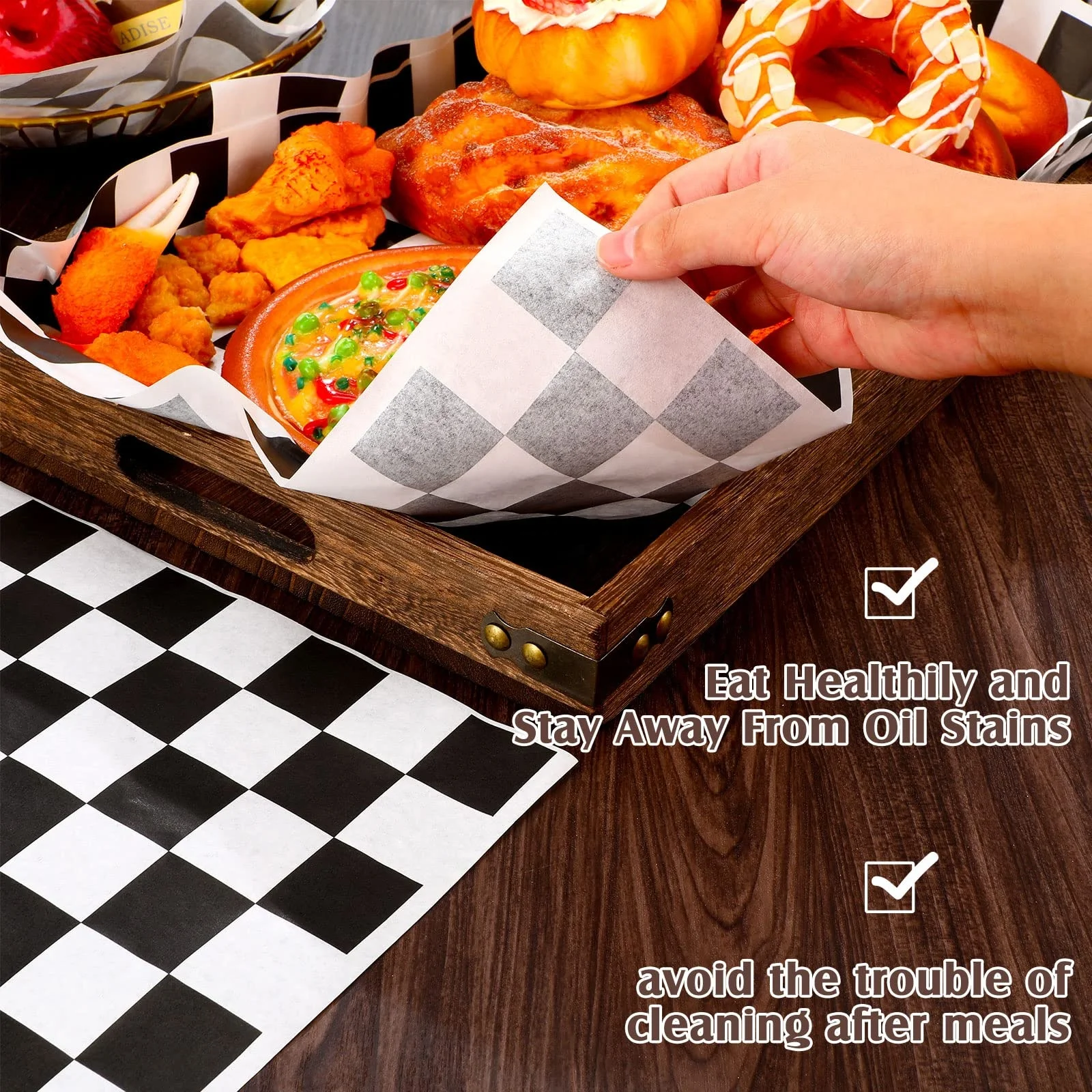 Disposable Wraps Dry Wax Paper Sheets Basket Liner Restaurant Supplies Bread Cheeses Burgers Checker Food Wrapping Paper