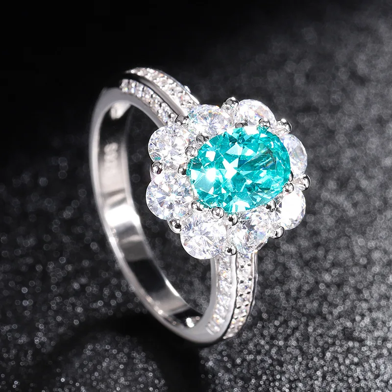 S925 Sterling Silver Green Tourmaline Rose Red Treasure Pigeon Egg 3 Carat Vintage Ring Main Stone 6 * 8 Manufacturer Wholesale silver engagement rings