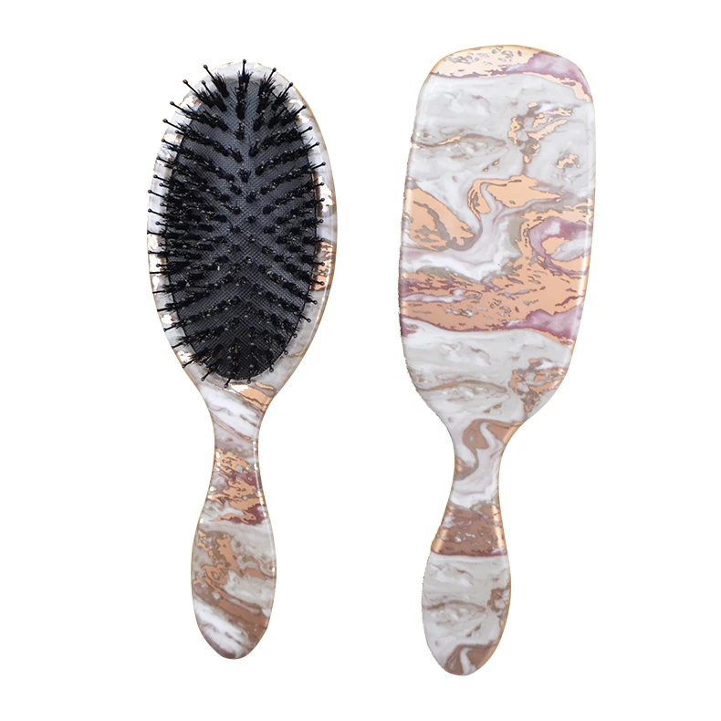 New Arrival New Design Drop Marbling Paddle Cushion Hollow Detangler Hair Brush Styling Hair Brush with mirror