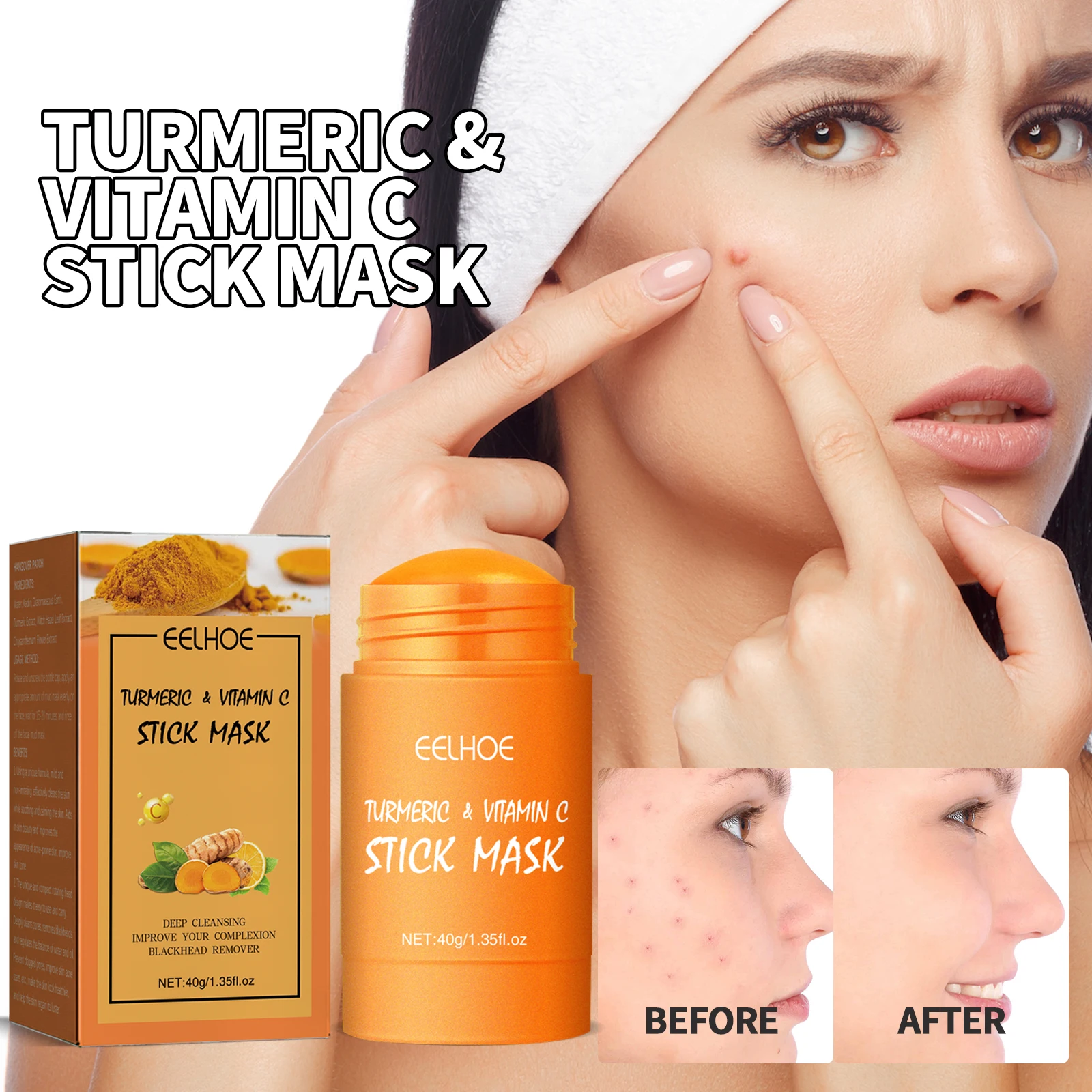 EELHOE turmeric mud mask stick new wholesale turmeric vitamin c cleansing mask stick remove blackheads moisturizing mask mud