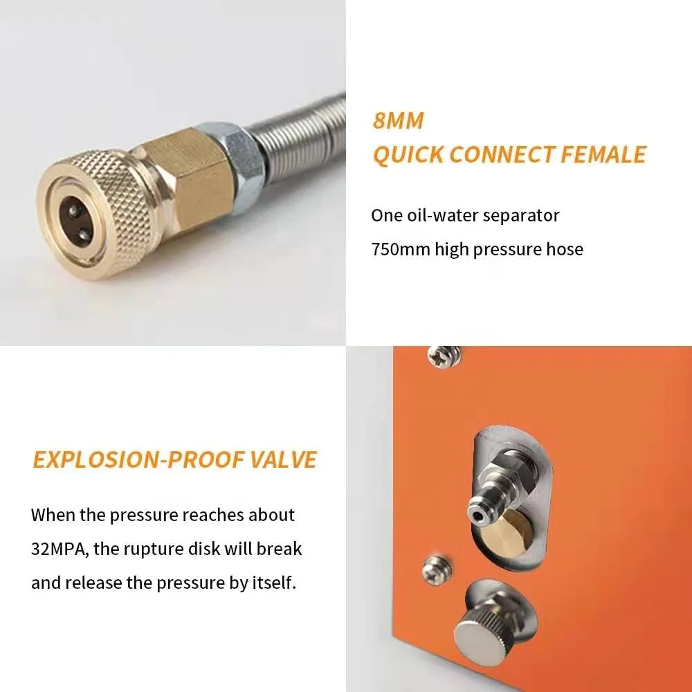 hot sale portable 30mpa 4500 psi 300 bar Oil Free Compressors With Power Supply 12V mini PCP Air Compressor