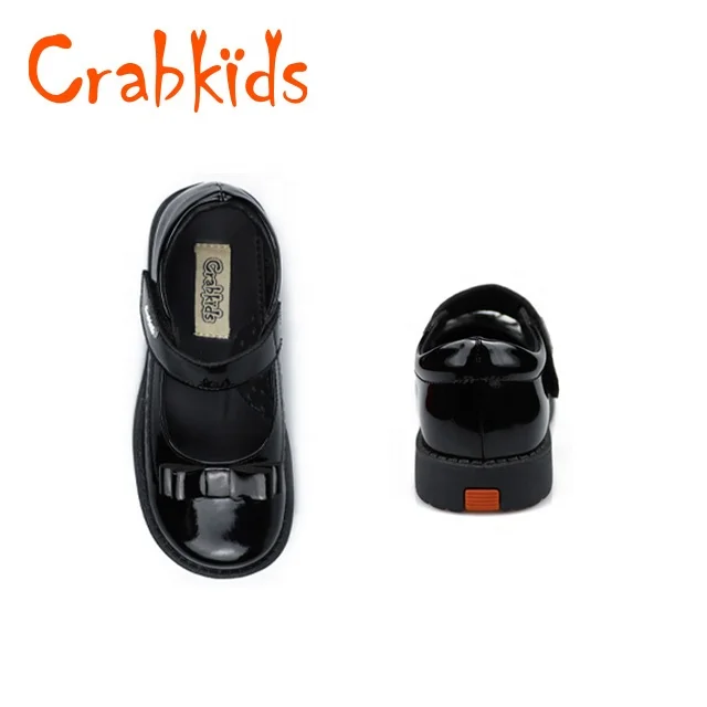 Crabkids Factory Wholesale Black Shying Leather School Shoes for Girls