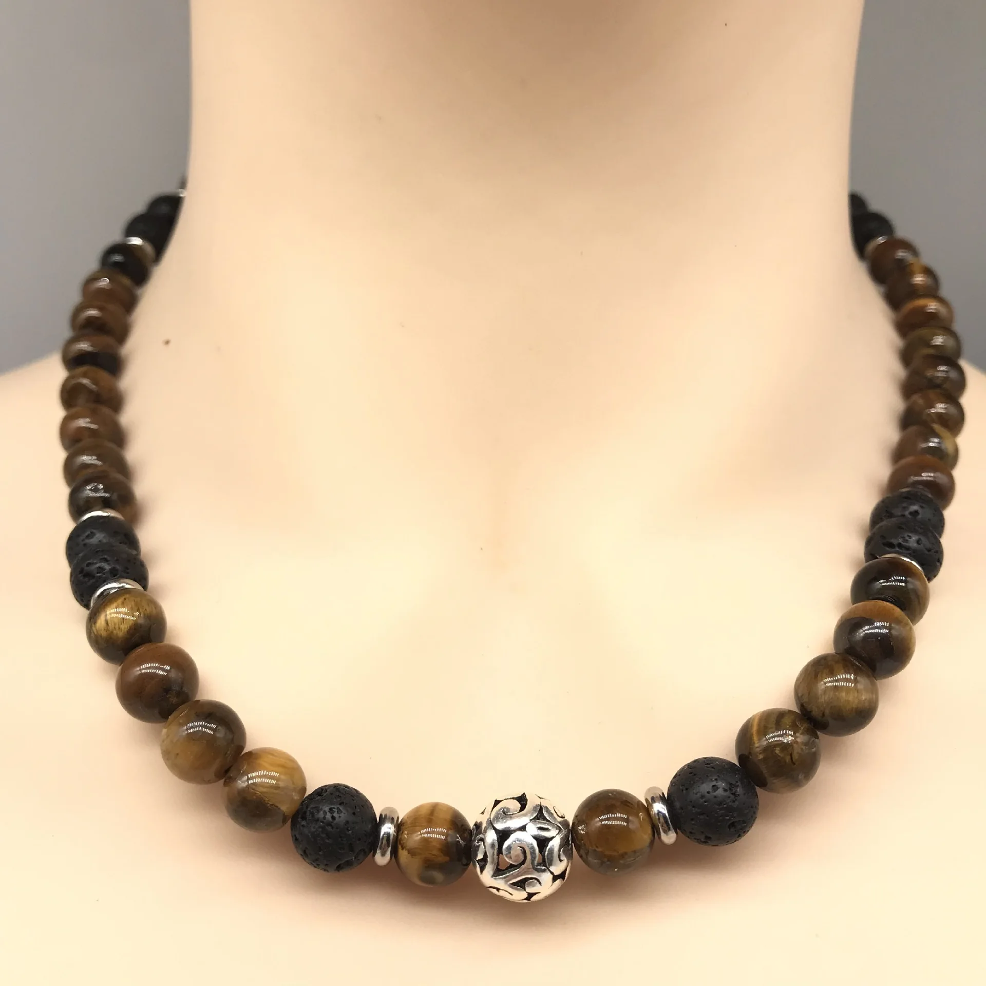 Natural Tiger Eye Stone Chain Natural Stone Necklace Matte Onyx Hematite Beads Stainless Steel Ot Buckle Chokers Necklace
