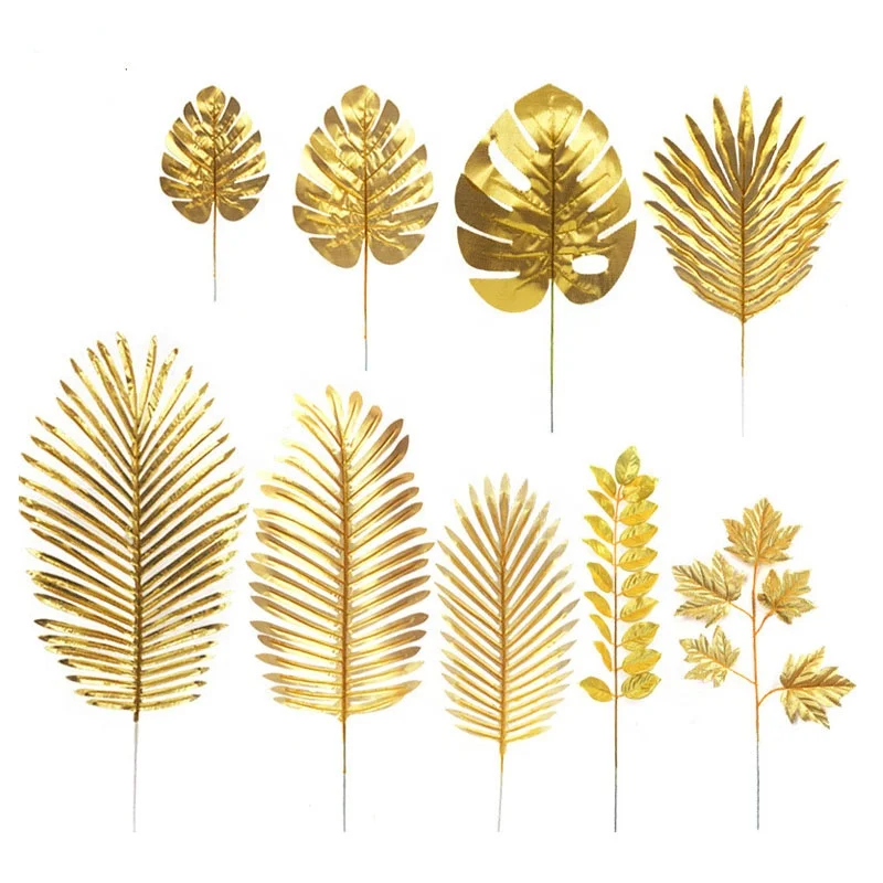 Luyue Hight quality real touch golden decorative artificial Monstera Leaf green palm tree leaves artificial leaves