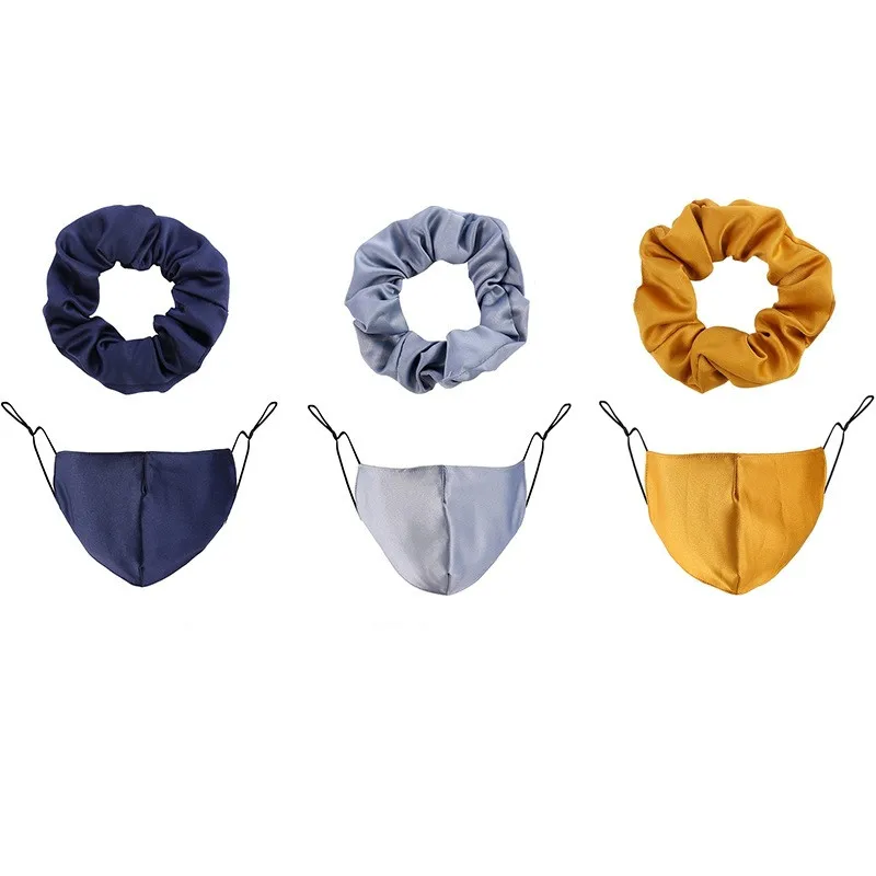 Amazon new style pure color silk face-mask hair tie combo set dustproof face-mask customizable set