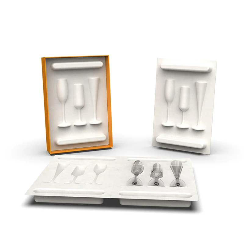 Wholesale Manufacturer Custom Eco-Friendly Recyclable Wet Press Molded Sugarcane Tray Pulp Packaging for Wine Glasses
