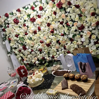 Competitive Good Price White Pink Artificial Panel Greenery Backdrop Fall Blue Red Silk Rose Flower Wall