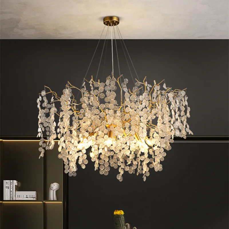 Living room villa hotel led modern ceiling gold luxury glass aluminum crystal lamp chandeliers pendant lights