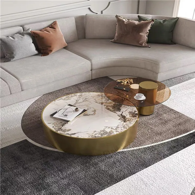 Modern light luxury rock board coffee table Nordic minimalist metal marble small apartment side table tea table combination