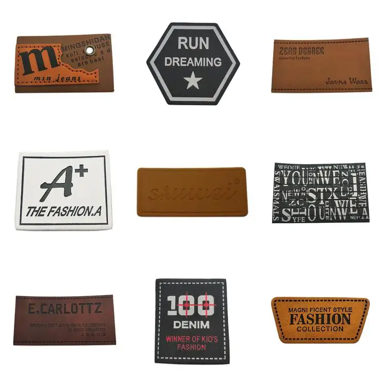 Heat treatment process label clothes accessories debossed logo fake leather patch