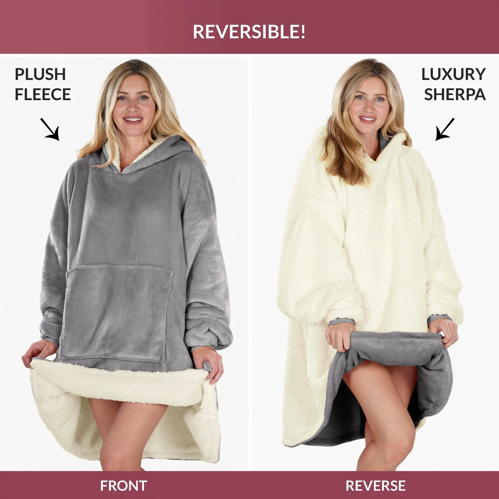 Oversized Hoodie Blanket Ultra Plush Fleece Sherpa Giant Big Hooded Sweatshirt