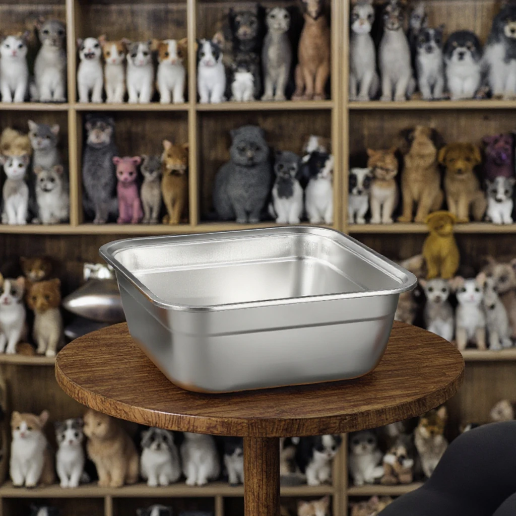 Высококачественная квадратная раковина из нержавеющей стали для кошек и собак прочная миска кормления домашних животных квадратного кошачьего туалета корма