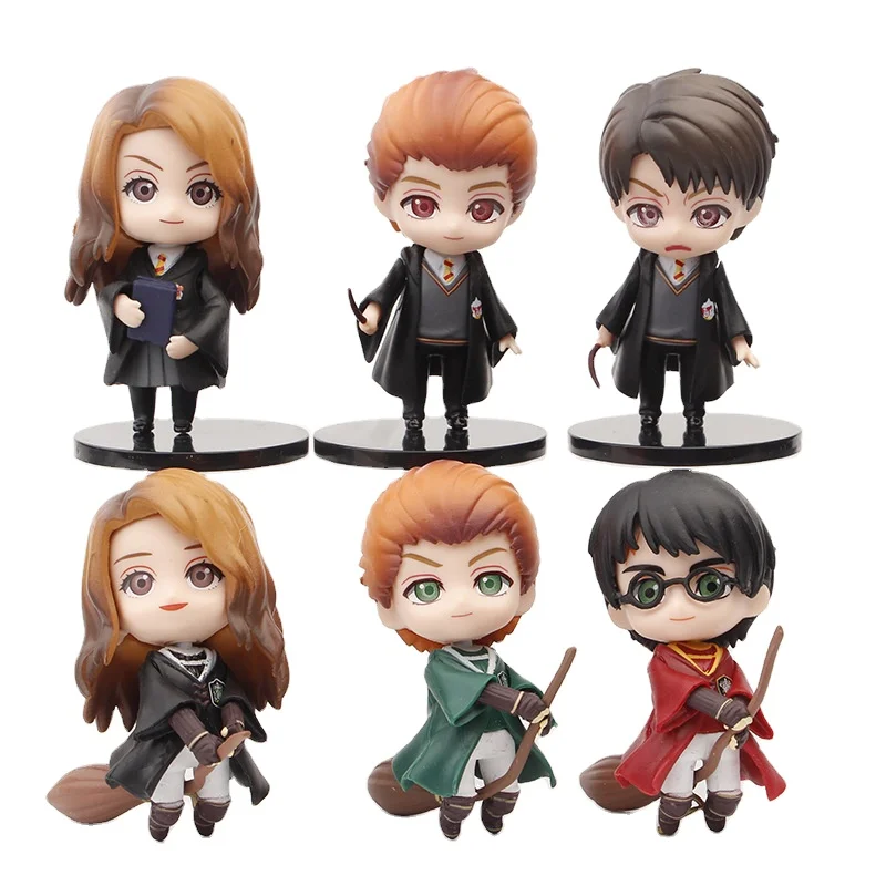 4cm Harry Mini Action Figures Set Hermione Potters PVC Toys With Broom and Wand