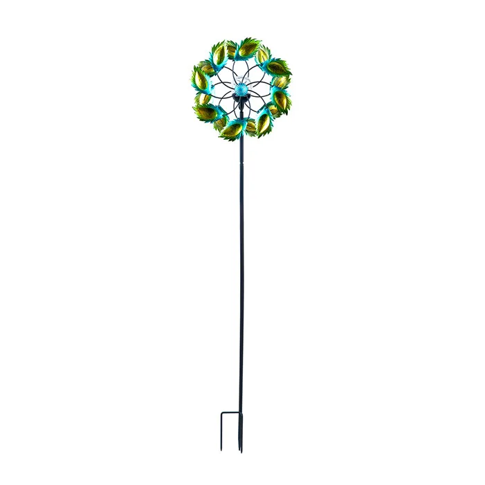 Hourpark Wholesale Green Metal Wind Spinners Peacock Feather Sculpture Ornaments Garden Wind Spinners