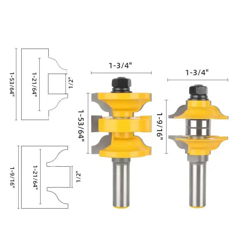 3pcs Sets 1/2' 12mm Shank Woodworking Door Frame Milling Cutter Engraving Machine Trimming