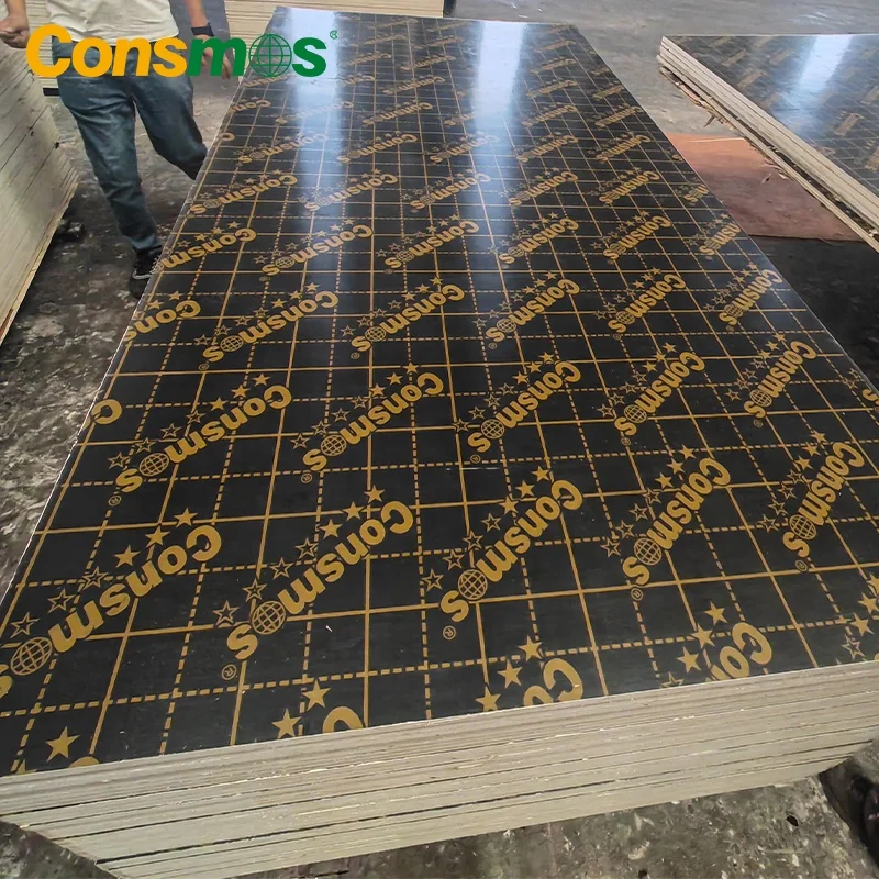 CONSMOS 18mm 20mm 21mm Black Veneer Poplar Core Marineplex Film Faced Shuttering Formwork Plywood Board Price