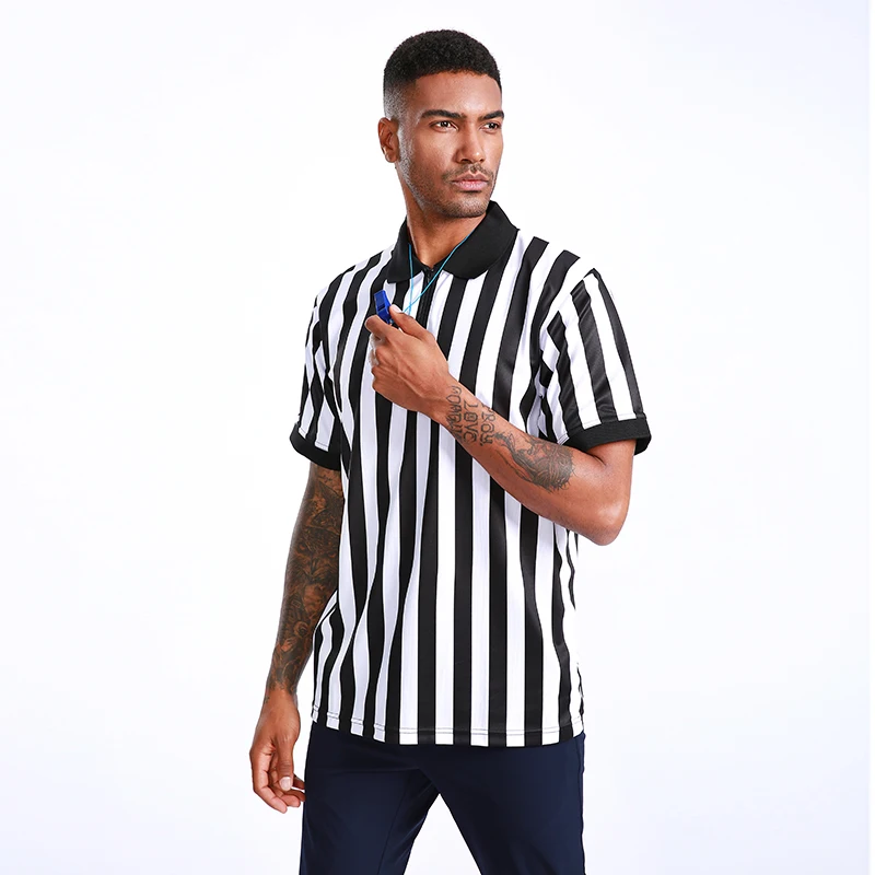Wholesale football sport quickly dry zip collar soccer referee shirt