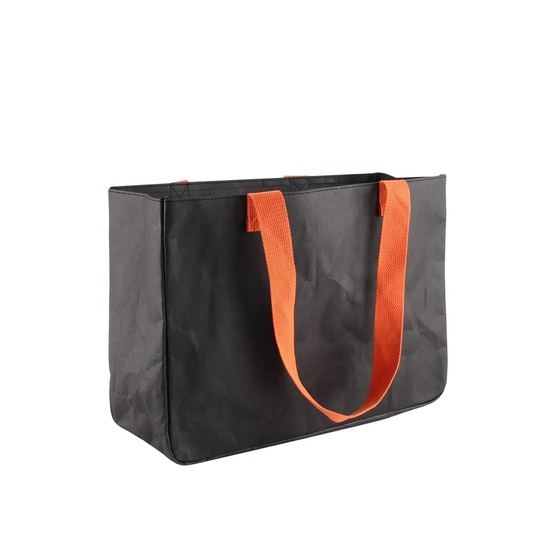 custom eco friendly black paper tote durable waterproof reusable washable tyvek kraft paper shopping tote bags