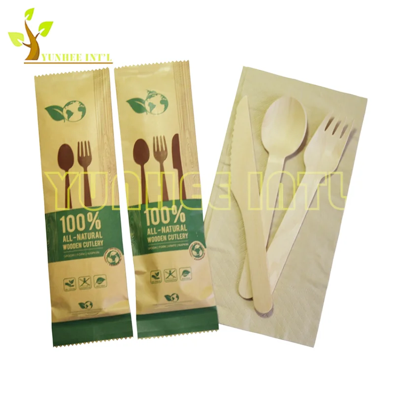 100%Natural Mini Fruit  Bread Pizza Takeout Cutlery Set Wooden Disposable Spoon Knife Fork